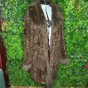 Mixit Brown Penny Lane Teddy Jacket with Faux Fur Trim